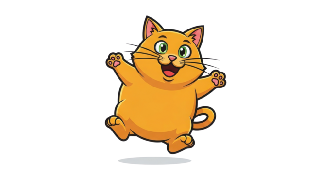 Happy Cute Fat Orange Cat Character Jumping and Celebrating Isolated Vector Illustration