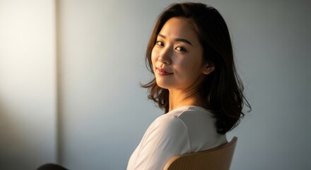 portrait of a confident young woman with soft lighting and natural expression embodying elegance