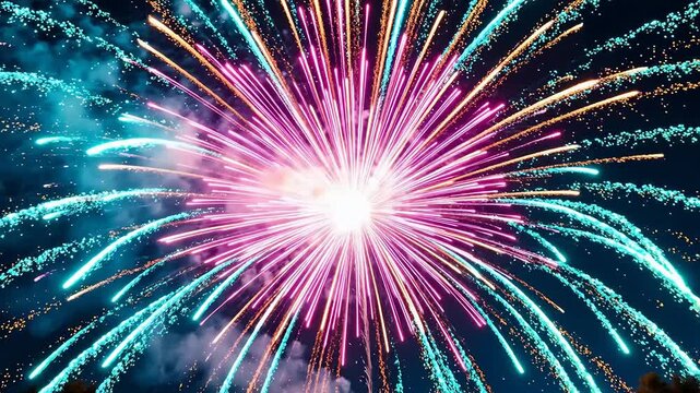 Colorful fireworks exploding in night sky