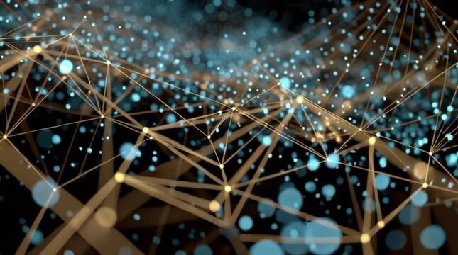 Abstract digital network visualization with connected nodes and data points in a dark background