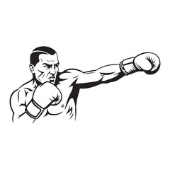 Boxer throwing a straight punch isolated on white background