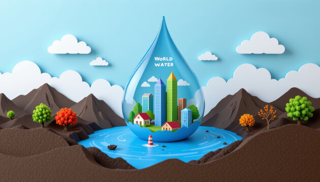 World Water Day water conservation save water blue drop city nature landscape eco friendly