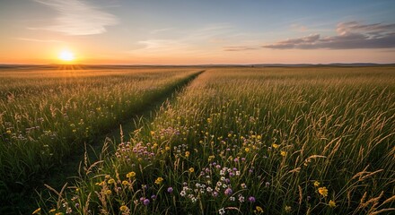 Golden Field at Sunset - A Serene Landscape.