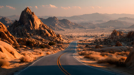 Fototapeta premium Empty asphalt road, Adventure road in desert
