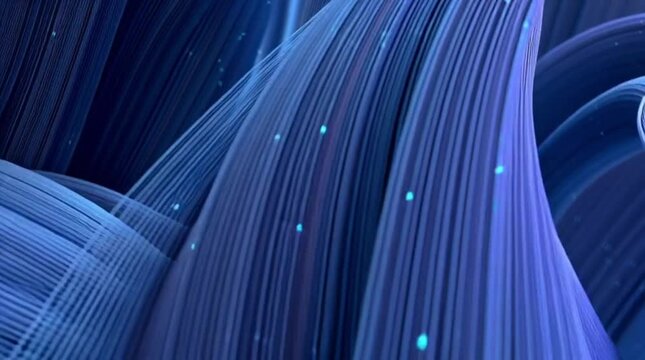 Abstract Streamline Wavy Pattern Blue Line Art with Glowing Highlights