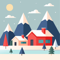 Winter and nature. Vector abstract modern minimalist geometric illustration of a village