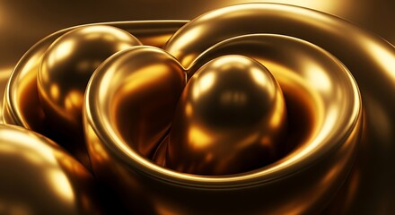 Abstract golden sculpture with intertwined organic shapes reflecting warm light and luxurious textures