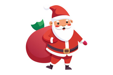 Vector illustration of Santa Claus joyfully holding a large red sack, dressed in traditional festive attire, embodying the spirit of Christmas and holiday cheer
