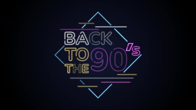 loop animation of a neon sign reading back to the 90s. Back to 90s neon sign perfect for nostalgic designs. Ideal for retro events, posters, social media graphics, and throwback themes.