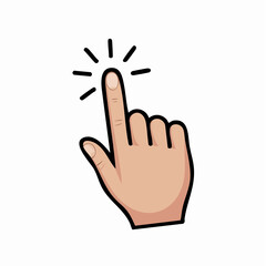 Obraz premium Cartoon hand icon with index finger pointing and radiating lines, symbolizing a click or tap action.