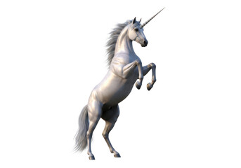 Obraz premium Majestic white unicorn rearing up on hind legs, isolated on transparent background isolated on transparent background