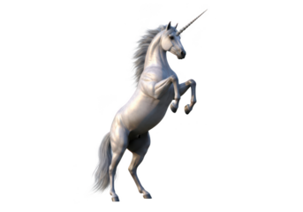 Majestic white unicorn rearing up on hind legs, isolated on transparent background isolated on transparent background