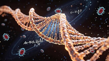 DNA double helix with cells and equations - Powered by Adobe