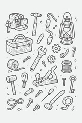 Vintage Workshop Doodle Set | Hand-Drawn Rustic Tools & Sketch Line Icons
