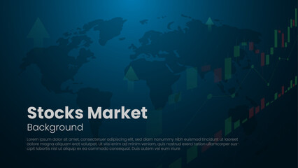 Stocks Market background with candle sticks and world map backdrop
