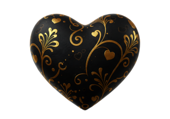 Elegant black heart with ornate gold filigree details