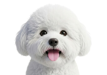 Obraz premium Cute white bichon frise puppy dog face smiling with tongue out isolated isolated on transparent background