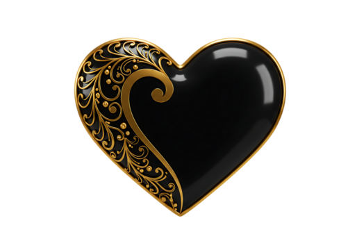 Elegant black heart with ornate gold filigree detail