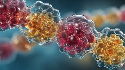 Colorful Molecular Structure with Hexagonal Shapes and Light Effects