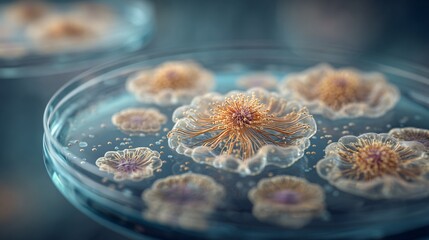 Colorful Microorganisms in Petri Dish Under Bright Laboratory Light