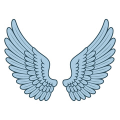 Fototapeta premium A pair of light blue angel wings with detailed feathers, symbolizing freedom, spirituality, and flight