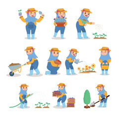 Gardener in Hijab Tending Garden Illustration Collection