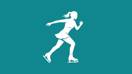 Elegant Ice Skater Silhouette on Teal Background