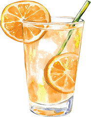Refreshing Watercolor Orange Drink with Citrus Slices