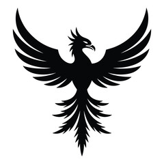 Obraz premium Majestic black phoenix silhouette with spread wings, symbolizing rebirth, strength, and freedom, presented in a bold graphic style