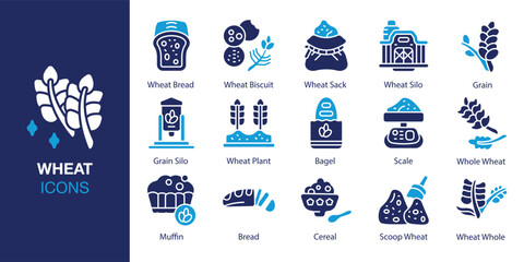 Wheat Icon set. Containing farm, field, harvest, ear, spikelet and more. Solid vector icons collection. Vector illustration. © Vactory_Icons