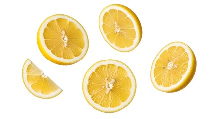 Fresh Lemon Segments: Bright Citrus Fruit Cut into Slices, Isolated on White Background for Vibrant Product Photography.