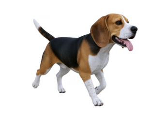 Beagle dog walking with tongue out isolated on white background, 3d render isolated on transparent background