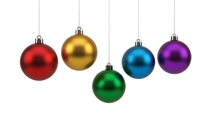 Festive Ornaments Hanging: Assorted Colorful Spheres for Decoration, Celebration, and Fun Arrangement on Isolated White Backdrop