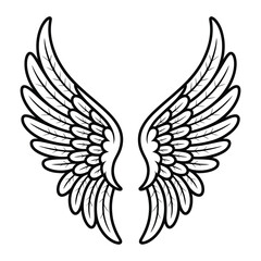 Obraz premium Elegant pair of decorative wings, featuring detailed feather patterns in a classic outline style, perfect for design elements
