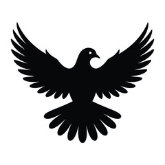 Obraz premium Black silhouette of a flying dove with outstretched wings, symbolizing peace, freedom, and hope