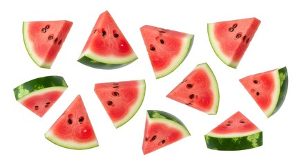 Fresh Slices of Watermelon: Bright, Juicy Fruit Pieces Isolated on White, Summer Food, Refreshing Treat, Ready to Eat.