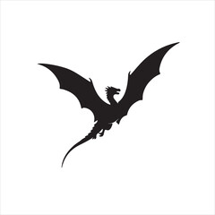 Vector fantasy dragon in flight black silhouette illustration