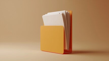 Organized stack of blank cards in a vibrant orange folder on a simple background