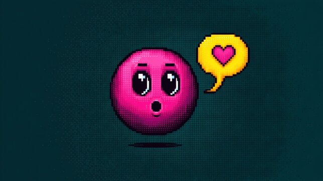 Pixel Character Expresses Love With Heart Bubble in Retro Style on a Soft Grid Background