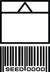 Minimalist line art illustration of a seed package with a barcode, symbolizing growth, technology, and product identity