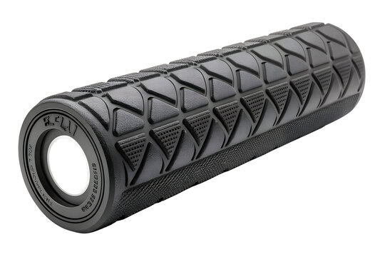 Black textured foam roller for muscle recovery and physical therapy equipment - Powered by Adobe