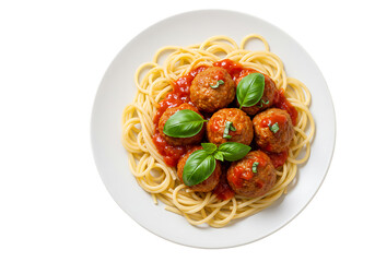 Delicious spaghetti and meatballs with fresh basil garnish