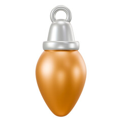 Gold 3D single light bulb. Minimal christmas ornament decoration element. Festive new year symbol for winter holiday graphic, isolated icon, design asset.