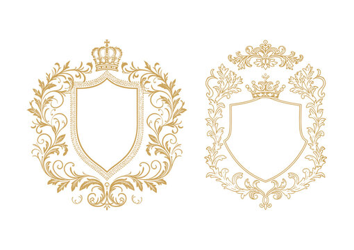 Elegant golden royal frames for monograms and crests design