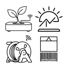 Icons of smart plant, market graph, irrigation, and barcode scanner, isolated on white background