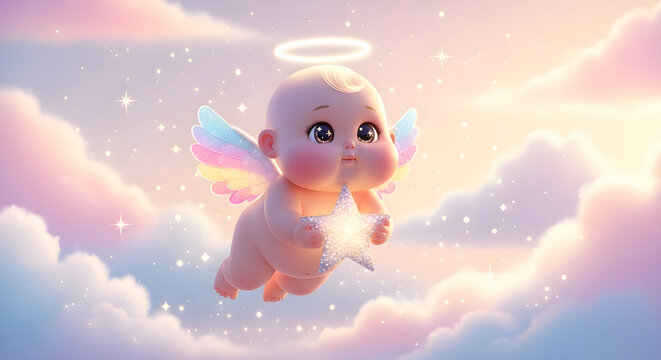Kawaii Christmas Chubby Baby Angel – Cute Pastel Holiday Character Illustration