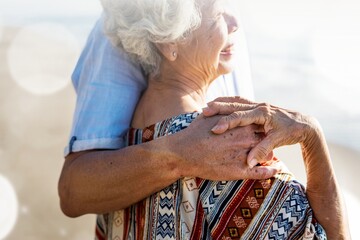 A senior couple on beach vacation