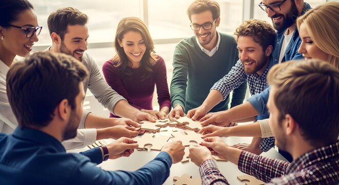 Group of diverse young adults smiling and playing a board game together in a bright modern room during a social gathering or team activity for fun and bonding