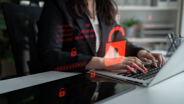 Digital security concept illustrating a cybersecurity breach, with a red unlocked padlock indicating data exposure among secure systems, emphasizing system vulnerability and risk Latch