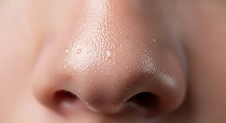Close up view of human nose showing skin texture and detail.
